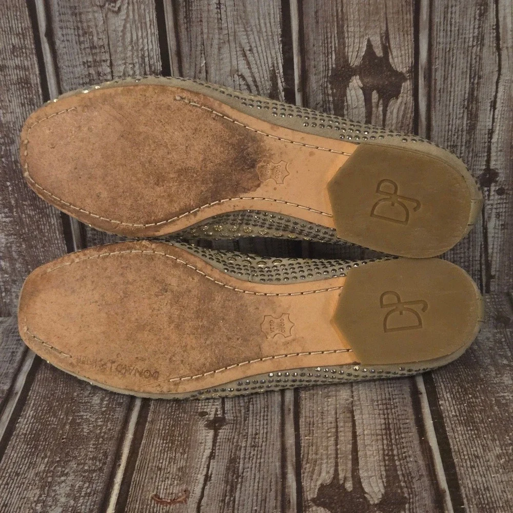 Sz 6 M Donald‎ J Pliner Henley Studded Suede Loafers Tan Gold Silver Shoes VGUC